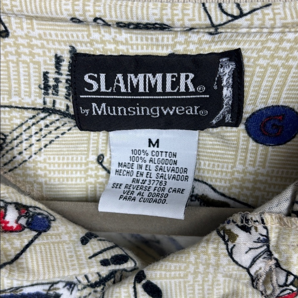 Vintage Slammer by Munsingwear Cream Golf Pattern Polo Shirt - Size M - Picture 6 of 8